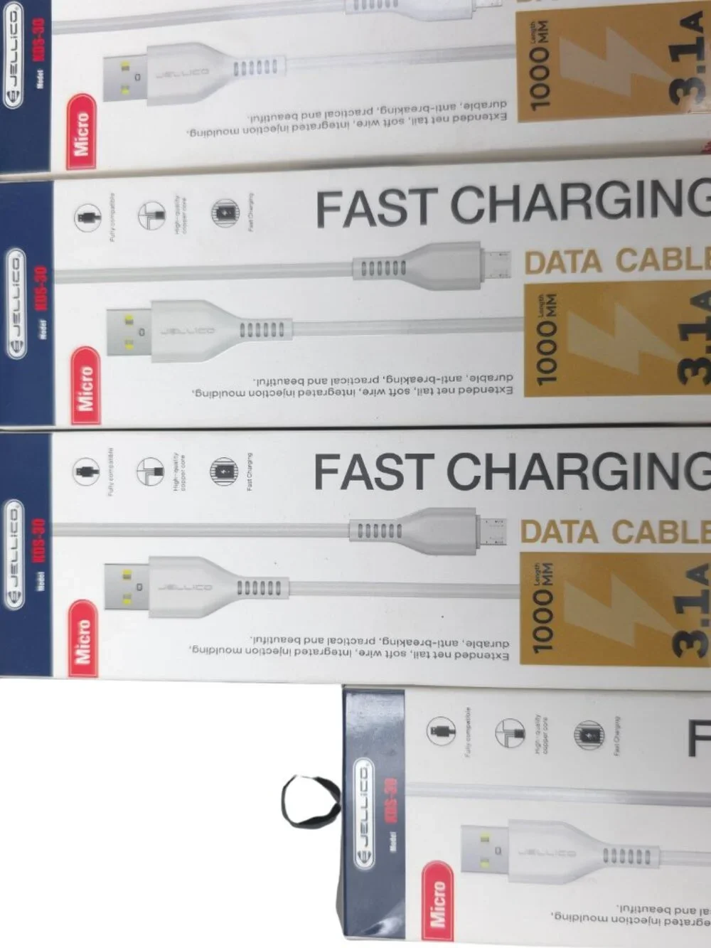 JELLICO KDS 30 5 Pack USB A Micro USB Fast Charging Data Cable 3FT White Lot